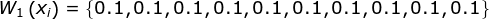 W_{1}\left (x_{i} \right )=\left \{ 0.1,0.1,0.1,0.1,0.1,0.1,0.1,0.1,0.1,0.1\right \}