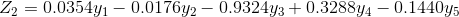 Z_{2}= 0.0354y_{1}-0.0176y_{2}-0.9324y_{3} +0.3288y_{4} -0.1440y_{5}