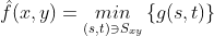 \hat{f}(x,y)=\underset{(s,t)\ni S_{xy}}{min}\left \{g(s,t) \right \}