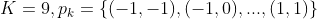 K=9,p_{k}=\left \{ (-1, -1), (-1, 0),...,(1, 1) \right \}