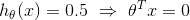 h_{\theta}(x)=0.5\ \Rightarrow \ \theta^{T}x =0