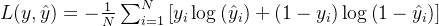 L(y, \hat{y})=-\frac{1}{N} \sum_{i=1}^N\left[y_i \log \left(\hat{y}_i\right)+\left(1-y_i\right) \log \left(1-\hat{y}_i\right)\right]