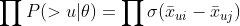 \prod P(> u|\theta )=\prod \sigma (\bar{x}_{ui}-\bar{x}_{uj})