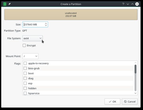 Calamares disk partition editor