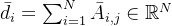 \bar{d}_{i}=\sum_{i=1}^{N}\bar{A}_{i,j}\in \mathbb{R}^{N}