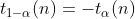 t_{1-\alpha}(n) = -t_{\alpha}(n)