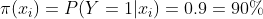 \pi (x_{i}) = P(Y=1|x_{i}) = 0.9 =90%