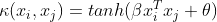 \kappa(x_i,x_j) = tanh(\beta x_i^Tx_j+\theta )