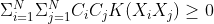 \Sigma^N_{i=1}\Sigma^N_{j=1}C_iC_jK(X_iX_j)\geq0