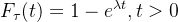 $F_{\tau}(t)=1-e^{\lambda t}, t>0$