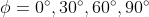 \phi=0^\circ,30^\circ,60^\circ,90^\circ