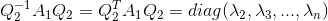 Q_{2}^{-1}A_{1}Q_{2}=Q_{2}^{T}A_{1}Q_{2}=diag(\lambda _{2},\lambda_{3},...,\lambda_{n})