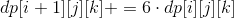 dp[i+1][j][k] += 6\cdot dp[i][j][k]