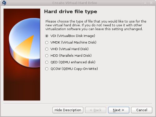 Create Virtual Hard Drive - Hard Drive File Type