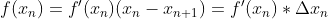 f(x_{n}) = f'(x_n) ( x_{n} - x_{n+1} ) = f'(x_n) *\Delta x_n