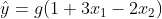 \hat{y}=g(1+ 3x_{1} - 2x_{2})