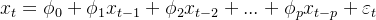 x_{t}= \phi _{0} +\phi_{1}x_{t-1} +\phi_{2}x_{t-2} + ... +\phi _{p}x_{t-p} + \varepsilon _{t}