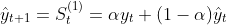 \hat{y}_{t+1}=S_{t}^{(1)}=\alpha y_{t}+(1-\alpha )\hat{y}_{t}