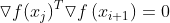 \triangledown f{\left( {​{x_j}} \right)^T}\triangledown f\left( {​{x_{i + 1}}} \right) = 0