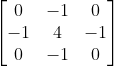 \begin{bmatrix} 0& -1 & 0\\ -1& 4 & -1\\ 0 & -1 &0 \end{bmatrix}