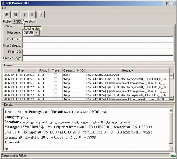 图 3. SQL Profiler 的分析结果 Logger 视图