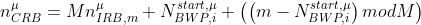 n_{CRB}^{\mu }=Mn_{IRB,m}^{\mu }+N_{BWP,i}^{start,\mu }+\left ( \left ( m-N_{BWP,i}^{start,\mu } \right ) mod M \right )