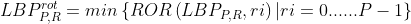 LBP_{P,R}^{rot}=min\left \{ ROR\left ( LBP_{P,R},ri\right )|ri=0 ...... P-1 \right \}