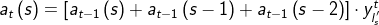 a_{t}\left ( s \right )=\left [ a_{t-1}\left ( s \right )+a_{t-1}\left ( s-1 \right )+ a_{t-1}\left ( s-2 \right )\right ]\cdot y_{l_{s}^{'}}^{t}