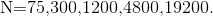 $N=75,300,1200,4800,19200$.