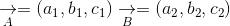 \underset{A}{\rightarrow}= (a_{1},b_{1},c_{1}) \underset{B}{\rightarrow}= (a_{2},b_{2},c_{2})