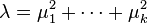 \lambda=\mu_1^2+\cdots+\mu_k^2