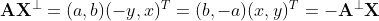 \mathbf{A}\mathbf{X}^\perp=(a,b)(-y,x)^T =(b,-a)(x,y)^T=-\mathbf{A}^\perp \mathbf{X}