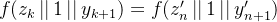 f(z_{k}\left | \right |1\left | \right |y_{k+1}) = f(z'_{n}\left | \right |1\left | \right |y'_{n+1})