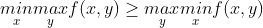 \underset{x}{min} \underset{y}{max}f(x,y) \geq \underset{y}{max}\underset{x}{min} f(x,y)