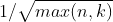 1/\sqrt{max(n, k)}