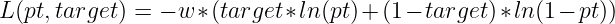 \large L(pt,target) = -w*(target * ln(pt) + (1-target) * ln(1-pt))