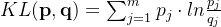 KL(\mathbf{p},\mathbf{q})=\sum_{j=1}^{m}p_j\cdot ln\frac{p_j}{q_j}