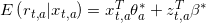 \small E\left ( r_{t,a}|x_{t,a} \right )=x_{t,a}^{T}\theta _{a}^{*}+z_{t,a}^{T}\beta ^{*}