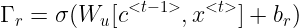 \large \Gamma_r=\sigma(W_u[c^{<t-1>},x^{<t>}]+b_r)