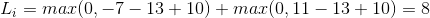 L_i=max(0,-7-13+10)+max(0,11-13+10) = 8