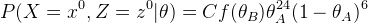 P(X=x^0,Z = z^0|\theta ) = Cf(\theta _B)\theta _A^{24}(1-\theta _A)^6