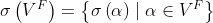 \sigma \left ( V^{F} \right )= \left \{ \sigma \left ( \alpha \right ) \mid \alpha \in V^{F}\right \}