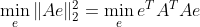 \min _{e}\|A e\|_{2}^{2}=\min _{e} e^{T} A^{T} A e