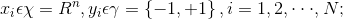 x_i\epsilon \chi =R^n,y_i\epsilon \gamma =\left \{ -1,+1 \right \},i=1,2,\cdot \cdot \cdot ,N;