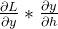 \frac{\partial L}{\partial y} * \frac{\partial y}{\partial h}