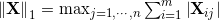 \left \| \mathbf{X} \right \|_1 = \max_{j=1, \cdots, n} \sum_{i=1}^{m} \left | \mathbf{X}_{ij} \right |