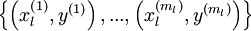 \textstyle \left\{ \left( x_{l}^{\left( 1 \right)},{{y}^{\left( 1 \right)}} \right),...,\left( x_{l}^{\left( {{m}_{l}} \right)},{{y}^{\left( {{m}_{l}} \right)}} \right) \right\}