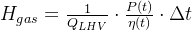 H_{g a s}=\frac{1}{Q_{L H V}} \cdot \frac{P(t)}{\eta(t)} \cdot \Delta t