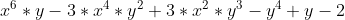 x^6*y - 3*x^4*y^2 + 3*x^2*y^3 - y^4 + y - 2