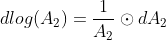 dlog(A_{2}) = \frac{1}{A_{2}} \odot dA_{2}